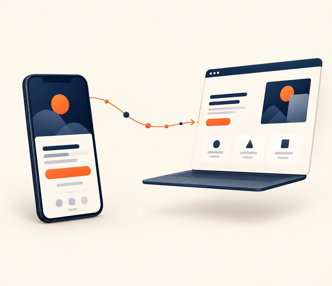 Illustration of a subscription app paywall connected to a SaaS landing page